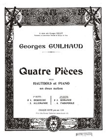 Partition Nos.3-4 - partition de piano, hautbois , partie, 4 pièces pour Hautbois et Piano