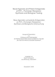 Novel agonists and potent antagonists at P2Y_1tn1_1tn1 purinergic receptors: synthesis and biological testing [Elektronische Ressource] = Neue Agonisten und potente Antagonisten an P2Y_1tn1_1tn1-Purinergic-Rezeptoren: Synthese und biologische Untersuchung / vorgelegt von Sophi Damayanti