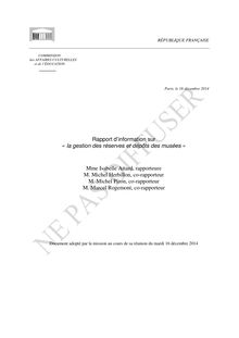 Rapport parlementaire sur la gestion des réserves et dépôts des musées (décembre 2014)