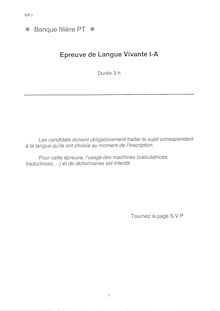 Langues vivantes A 2003 Classe Prepa PT Banque Filière PT