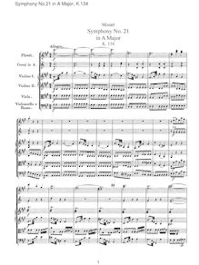 Partition complète, Symphony No.21, A major, Mozart, Wolfgang Amadeus