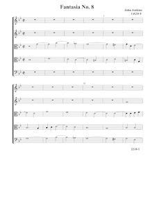Partition Fantasia VdGS No.8 - partition complète (Tr Tr T T B), fantaisies pour 5 violes de gambe par John Jenkins