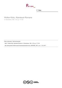 Wolker Klotz, Abenteuer-Romane  ; n°33 ; vol.11, pg 117-120