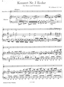 Partition de piano, cor Concerto, E♭ major, Mozart, Wolfgang Amadeus
