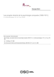 Les progrès récents de la psychologie comparée (1906-1911) - article ; n°1 ; vol.18, pg 478-502