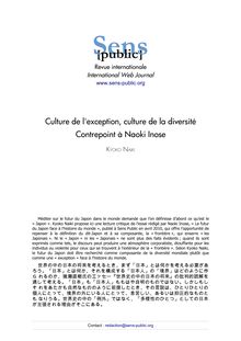 Culture de l exception, culture de la diversité Contrepoint à Naoki Inose