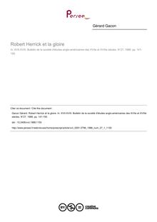 Robert Herrick et la gloire - article ; n°1 ; vol.27, pg 141-155