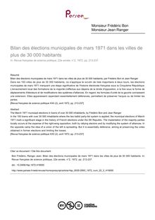 Bilan des élections municipales de mars 1971 dans les villes de plus de 30 000 habitants - article ; n°2 ; vol.22, pg 213-237
