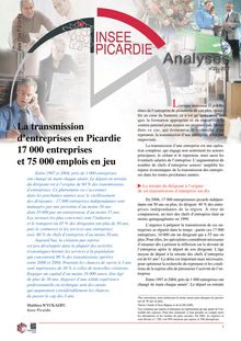 La transmission d entreprises en Picardie 17 000 entreprises et 75 000 emplois en jeu