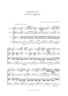 Partition complète, Concerto en Si bemolle maggiore per archi e continuo