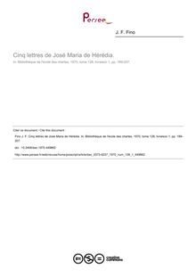 Cinq lettres de José Maria de Hérédia. - article ; n°1 ; vol.128, pg 189-207