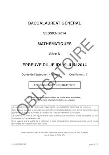 Sujet Mathématiques (obligatoire) - Série S - Bac 2014