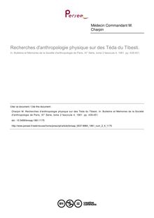Recherches d anthropologie physique sur des Téda du Tibesti. - article ; n°4 ; vol.2, pg 439-451