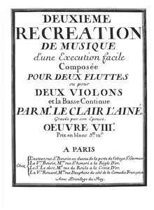 Partition Continuo, Deuxième récréation de musique, Suite for 2 flutes or violins and basso continuo
