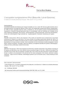 L occupation aurignacienne d Hui (Beauville, Lot-et-Garonne) - article ; n°9 ; vol.87, pg 275-282