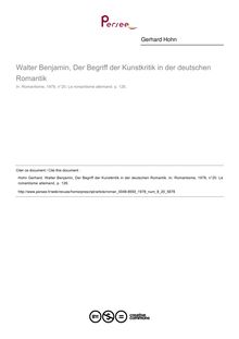 Walter Benjamin, Der Begriff der Kunstkritik in der deutschen Romantik  ; n°20 ; vol.8, pg 126-126