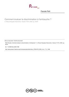 Comment évaluer la discrimination à l embauche ? - article ; n°3 ; vol.17, pg 55-87