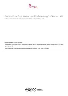 Festschrift fur Erich Molitor zum 75. Geburtstag 3. Oktober 1901 - note biblio ; n°2 ; vol.15, pg 429-429