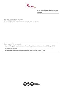 La neutralité de Malte - article ; n°1 ; vol.29, pg 175-193
