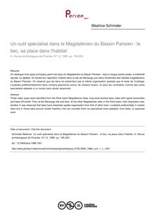 Un outil spécialisé dans le Magdalénien du Bassin Parisien : le bec, sa place dans l habitat - article ; n°1 ; vol.1, pg 195-200