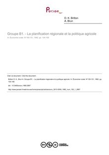 Groupe B1. - La planification régionale et la politique agricole - article ; n°1 ; vol.150, pg 104-108
