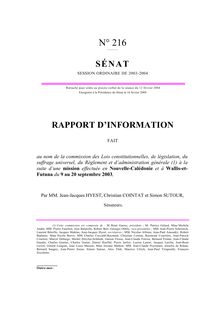 Rapport d information fait au nom de la Commission des Lois constitutionnelles, de législation, du suffrage universel, du Règlement et d administration générale à la suite d une mission effectuée en Nouvelle-Calédonie et à Wallis-et-Futuna du 9 au 20 septembre 2003
