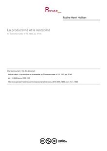La productivité et la rentabilité - article ; n°1 ; vol.15, pg 37-40