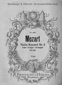 Partition altos, violon Concerto No.3, G major, Mozart, Wolfgang Amadeus