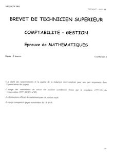 Mathématiques 2001 BTS Comptabilité et gestion des organisations