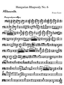 Partition violoncelles, Hungarian Rhapsody No.6, Tempo giusto, D♭ major