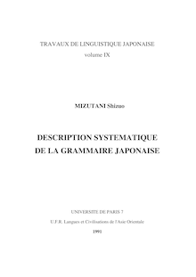 DESCRIPTION SYSTEMATIQUE DE LA GRAMMAIRE JAPONAISE