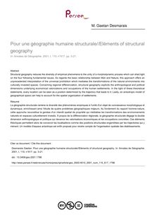Pour une géographie humaine structurale//Eléments of structural geography - article ; n°617 ; vol.110, pg 3-21