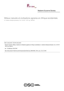 Milieux naturels et civilisations agraires en Afrique occidentale. - article ; n°47 ; vol.12, pg 336-341