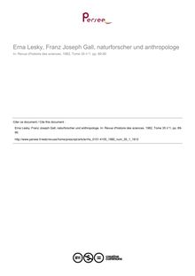 Erna Lesky, Franz Joseph Gall, naturforscher und anthropologe  ; n°1 ; vol.35, pg 89-90