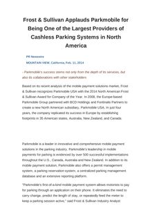 Frost & Sullivan Applauds Parkmobile for Being One of the Largest Providers of Cashless Parking Systems in North America