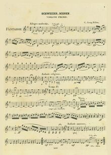 Partition violons I, Schweizer Scenen, Fantaisie, G major, Böhm, Carl Leopold