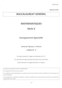 Bac S 2014 Pondichéry : épreuve de spécialité en mathématiques