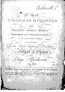 Partition violoncelles II, 6 Symphonies, G.503-508 (Op.12), D major, E♭ major, C major, D minor, B♭ major, A major par Luigi Boccherini