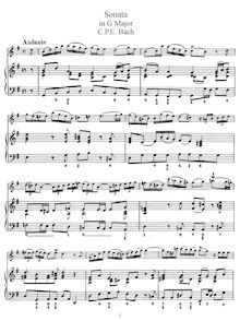 Partition Score et flûte , partie, flûte Sonata en G major, Wq.123 (H.550)
