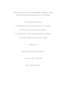 Applications of agent-based models and nonlinear econometrics in finance [Elektronische Ressource] / vorgelegt von Markus Demary