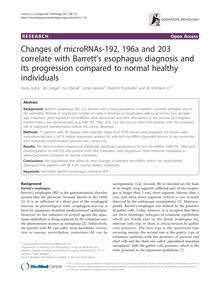 Changes of microRNAs-192, 196a and 203 correlate with Barrett s esophagus diagnosis and its progression compared to normal healthy individuals