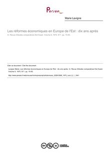 Les réformes économiques en Europe de l Est : dix ans après - article ; n°1 ; vol.6, pg 15-50