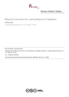 Effets de la structure d un  parti politique sur l intégration nationale - article ; n°3 ; vol.1, pg 140-149