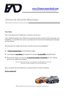 www.France-auto-deal.com Contrat de Garantie Mécanique