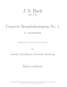 Partition Basso continuo, Brandenburg Concerto No.1, F major, Bach, Johann Sebastian par Johann Sebastian Bach