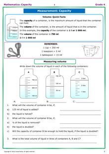 Grade 4 Maths Workbook: Measurement - Capacity