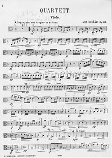 Partition viole de gambe, corde quatuor No.12, Op.96, American, F major