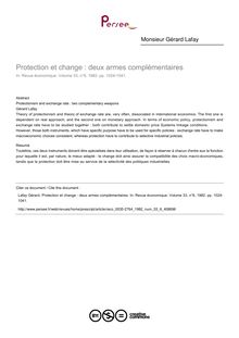 Protection et change : deux armes complémentaires - article ; n°6 ; vol.33, pg 1024-1041