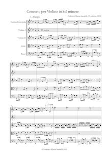 Partition complète, Concerto pour violon, cordes et Bc en G minor
