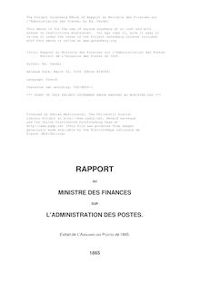 Rapport au Ministre des Finances sur l Administration des Postes par Edouard Vandal